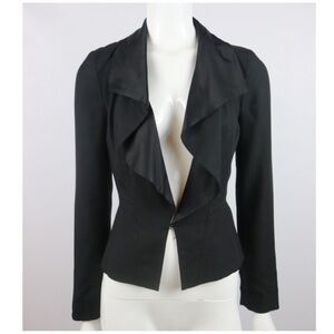 Anthropologie Tabitha Black Silk Jacket Blazer Ruffle Goth Fantasy Romantic L